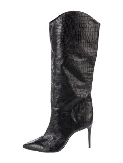 Pre-owned Schutz Leather Animal Print Boots In Black