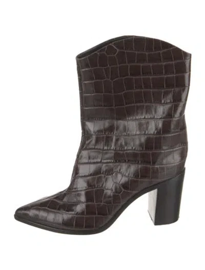Pre-owned Schutz Leather Animal Print Boots In Brown