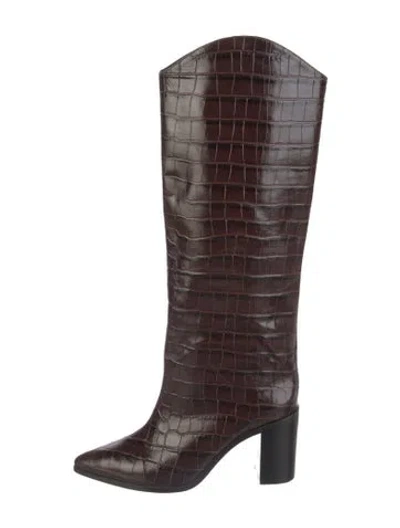 Pre-owned Schutz Leather Animal Print Boots In Brown