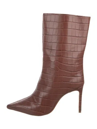 Pre-owned Schutz Leather Animal Print Boots In Brown
