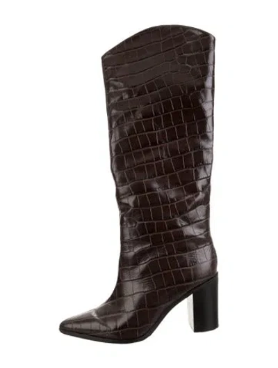 Pre-owned Schutz Leather Animal Print Boots In Brown