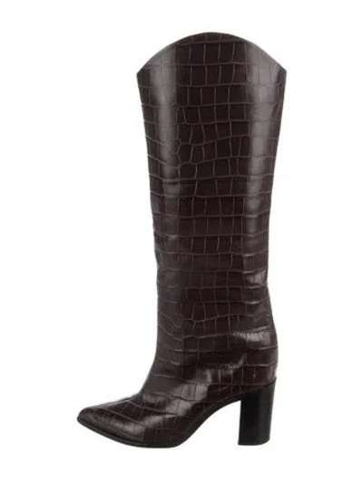 Pre-owned Schutz Leather Animal Print Boots In Burgundy
