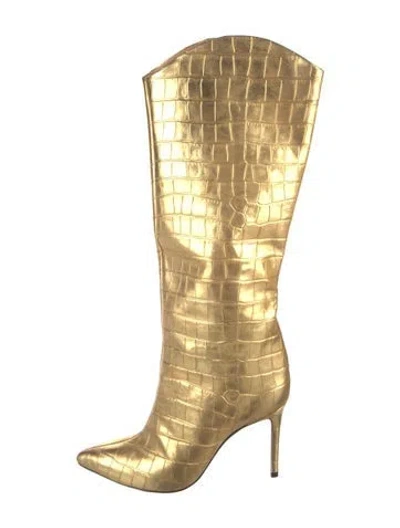 Pre-owned Schutz Leather Animal Print Boots In Gold/metallic