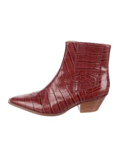 Pre-owned Schutz Leather Animal Print Boots In Red
