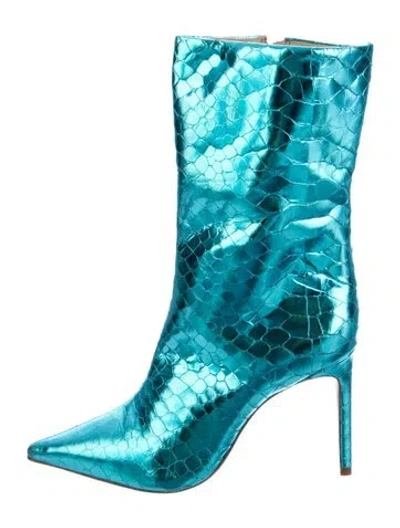 Pre-owned Schutz Leather Animal Print Boots W/ Tags In Blue