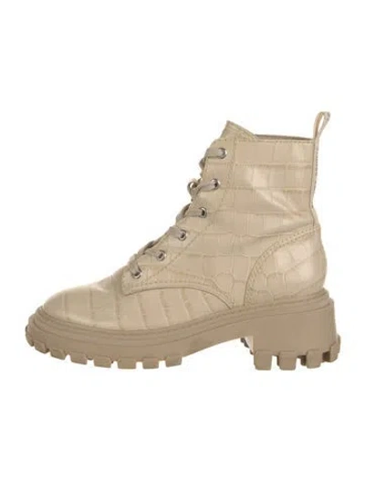 Pre-owned Schutz Leather Animal Print Combat Boots In Neutrals