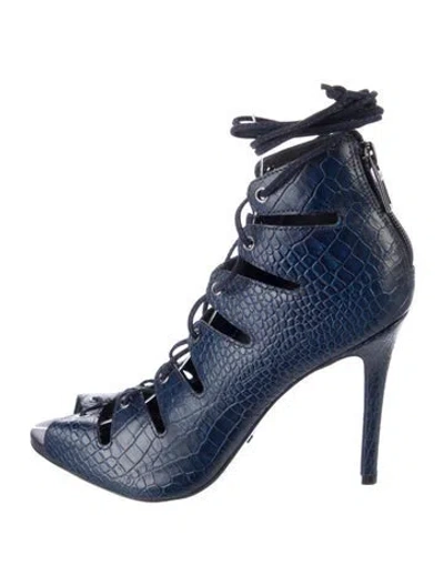 Pre-owned Schutz Leather Animal Print Lace-up Boots In Blue