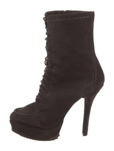 Pre-owned Schutz Leather Animal Print Lace-up Boots In Brown