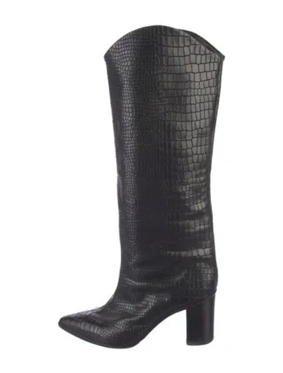 Pre-owned Schutz Leather Animal Print Riding Boots In Black