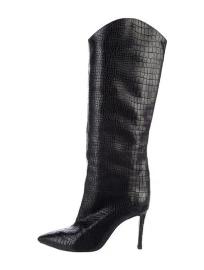 Pre-owned Schutz Leather Animal Print Riding Boots In Black