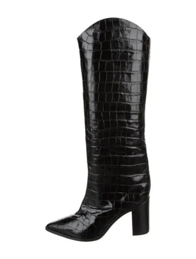 Pre-owned Schutz Leather Animal Print Riding Boots In Black