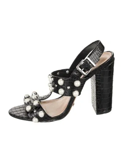 Pre-owned Schutz Leather Animal Print Sandals In Black