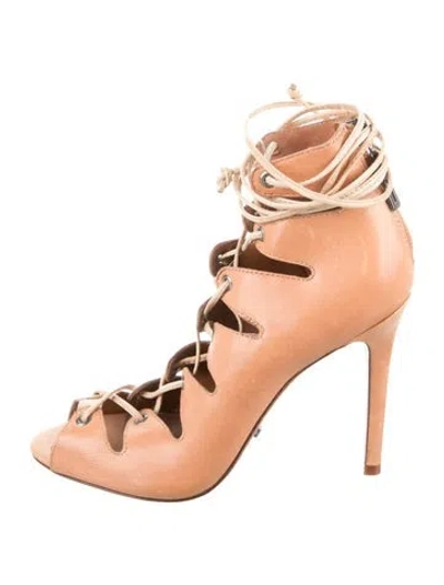 Pre-owned Schutz Leather Animal Print Sandals In Brown