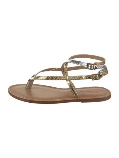 Pre-owned Schutz Leather Animal Print Sandals In Gold