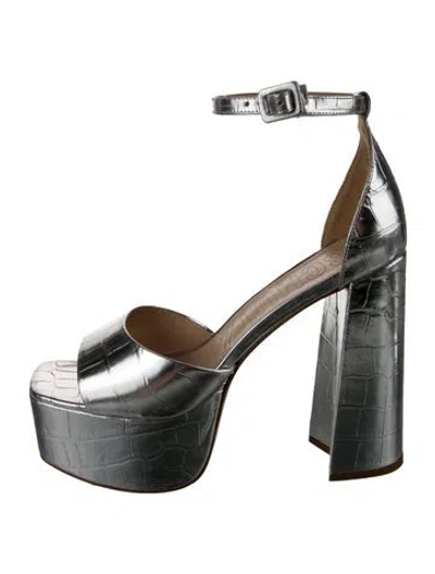 Pre-owned Schutz Leather Animal Print Sandals In Metallic/silver
