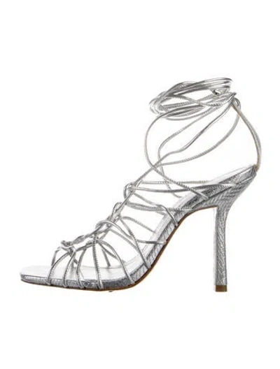 Pre-owned Schutz Leather Animal Print Sandals In Silver