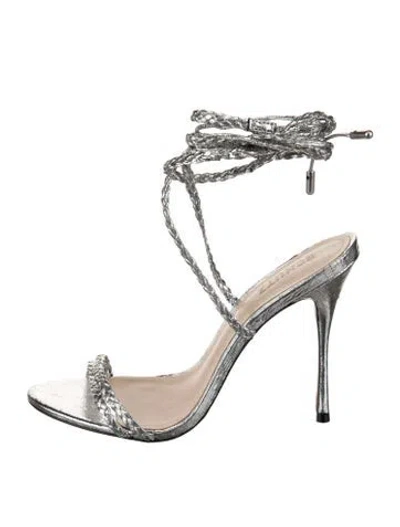 Pre-owned Schutz Leather Animal Print Sandals In Silver
