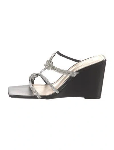 Pre-owned Schutz Leather Animal Print Slides In Black