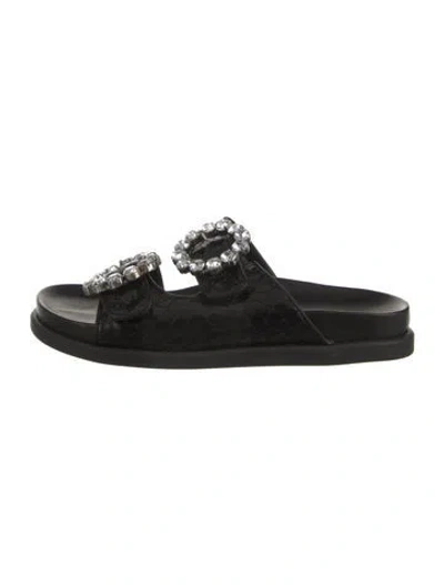 Pre-owned Schutz Leather Animal Print Slides In Black