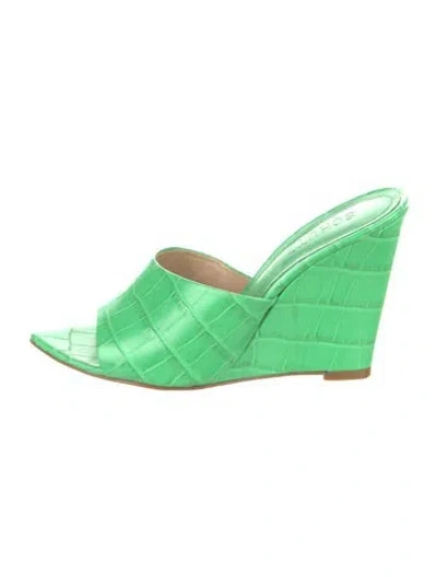 Pre-owned Schutz Leather Animal Print Slides In Green