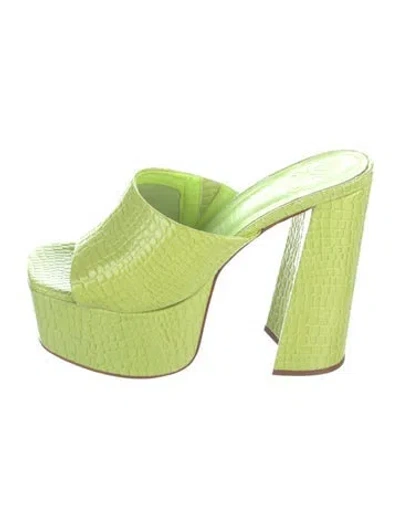Pre-owned Schutz Leather Animal Print Slides In Green