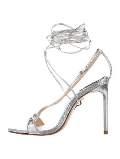 Pre-owned Schutz Leather Animal Print Slingback Sandals In Silver