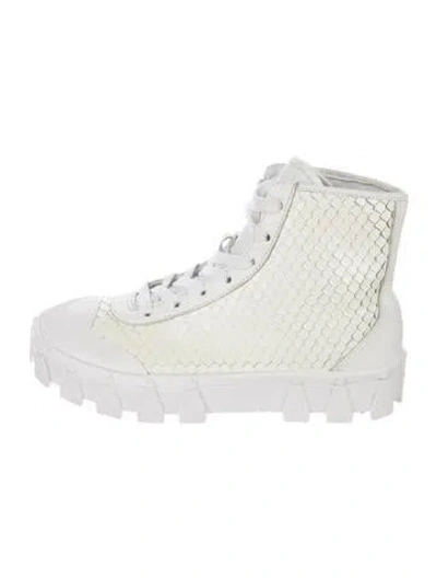 Pre-owned Schutz Leather Animal Print Sneakers In White
