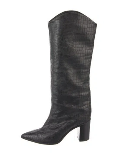 Pre-owned Schutz Leather Animal Print Western Boots In Black