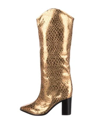 Pre-owned Schutz Leather Animal Print Western Boots In Gold