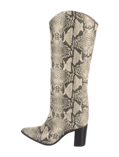 Pre-owned Schutz Leather Animal Print Western Boots In Neutral