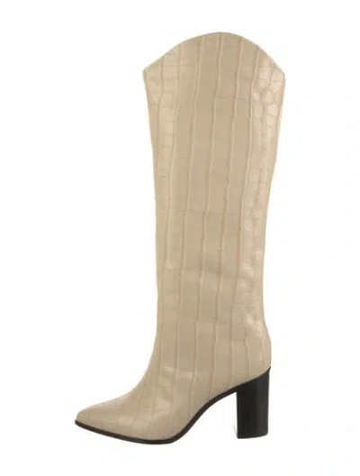 Pre-owned Schutz Leather Animal Print Western Boots In Neutrals