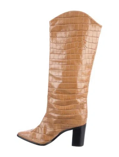 Pre-owned Schutz Leather Animal Print Western Boots In Neutrals