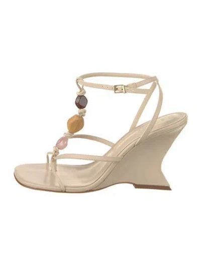 Pre-owned Schutz Leather Beaded Accents Sandals In Neutrals