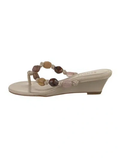 Pre-owned Schutz Leather Beaded Accents Sandals W/ Tags In Neutrals