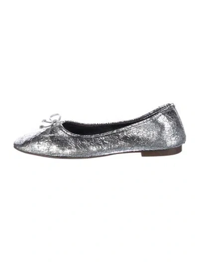 Pre-owned Schutz Leather Bow Accents Ballet Flats In Silver
