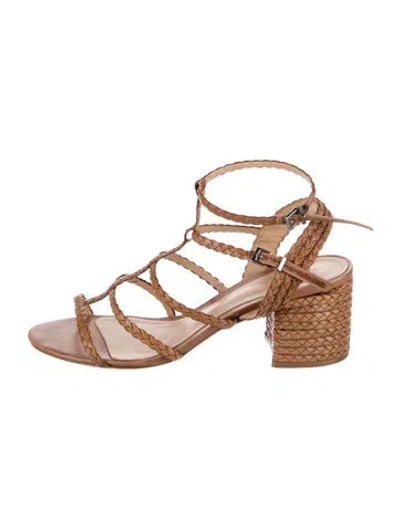 Pre-owned Schutz Leather Braided Accents Gladiator Sandals In Neutrals