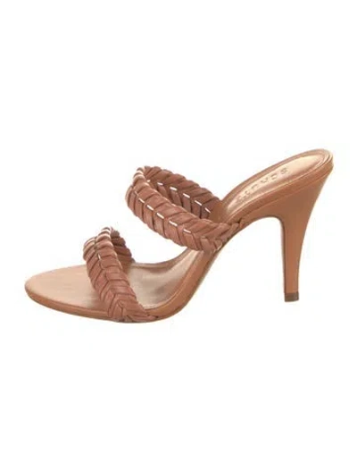 Pre-owned Schutz Leather Braided Accents Slides In Brown