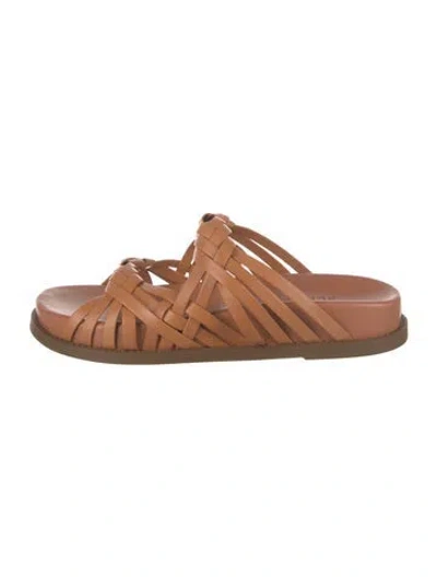 Pre-owned Schutz Leather Braided Accents Slides In Brown