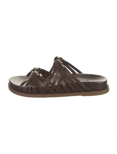 Pre-owned Schutz Leather Braided Accents Slides In Brown