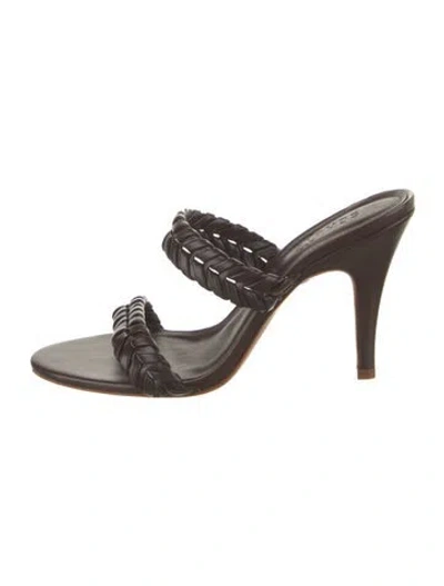 Pre-owned Schutz Leather Braided Accents Slides In Brown