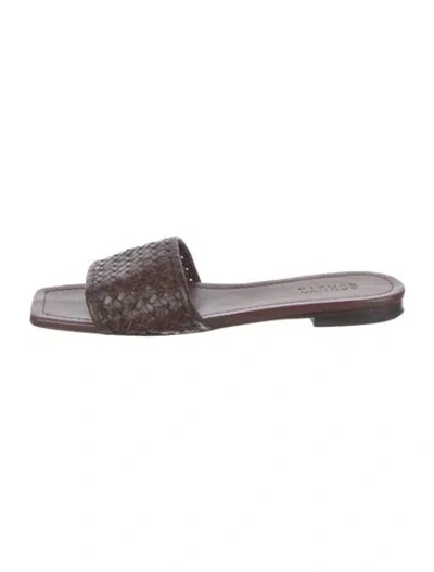 Pre-owned Schutz Leather Braided Accents Slides In Brown