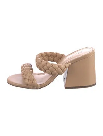 Pre-owned Schutz Leather Braided Accents Slides In Neutral