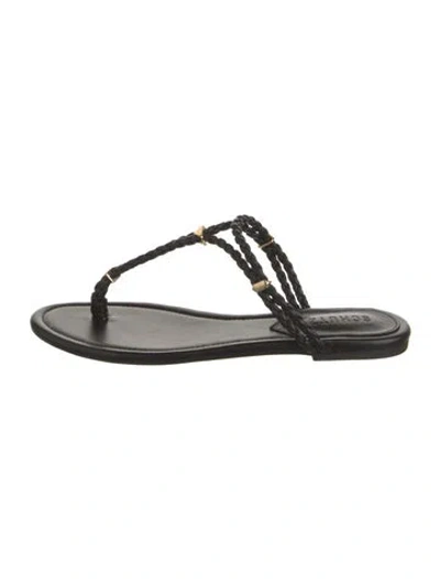 Pre-owned Schutz Leather Braided Accents T-strap Sandals In Black