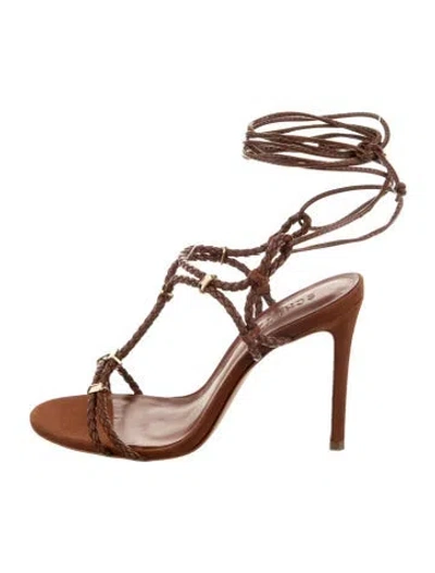 Pre-owned Schutz Leather Braided Accents T-strap Sandals W/ Tags In Brown