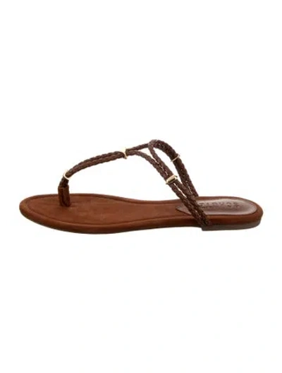 Pre-owned Schutz Leather Braided Accents T-strap Sandals W/ Tags In Brown