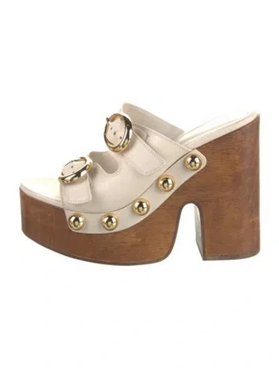 Pre-owned Schutz Leather Colorblock Pattern Slides In Neutral