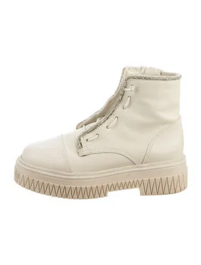 Pre-owned Schutz Leather Combat Boots In Neutrals/white