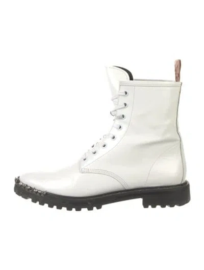 Pre-owned Schutz Leather Crystal Embellishments Combat Boots In White