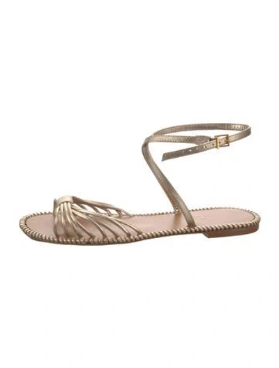 Pre-owned Schutz Leather Crystal Embellishments Gladiator Sandals In Gold