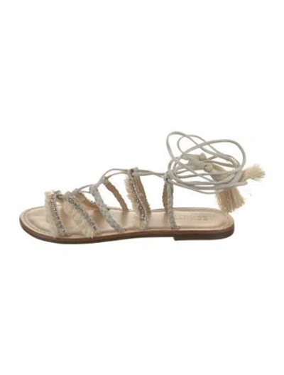 Pre-owned Schutz Leather Crystal Embellishments Gladiator Sandals In Neutral
